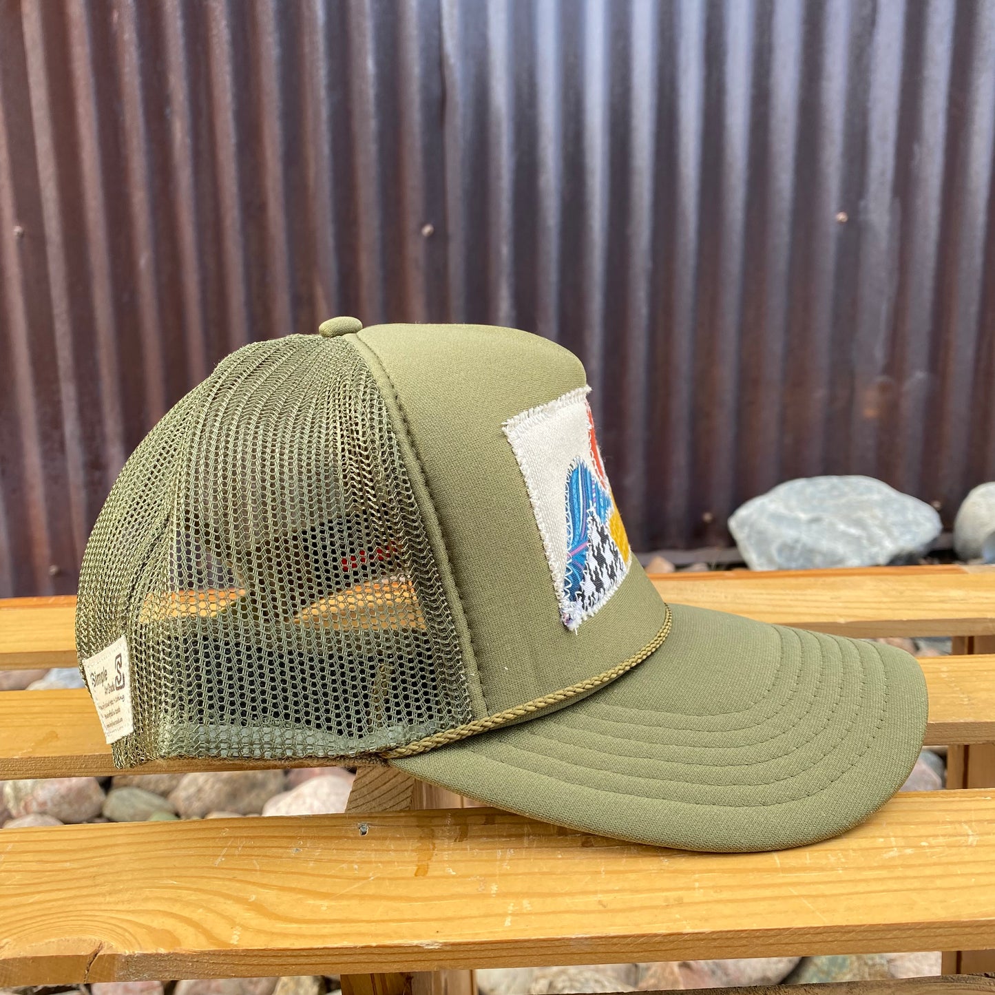 Olive Green Trucker Hat - Mountain Scene