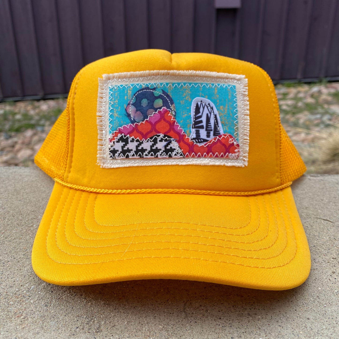 Yellow Trucker Hat - Mountain Scene