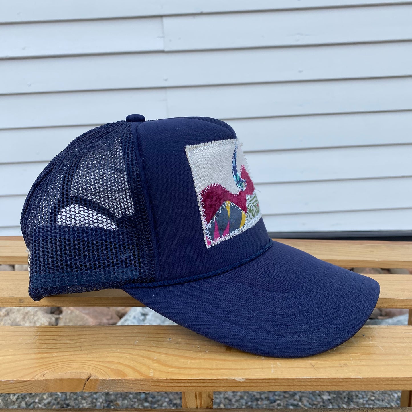 Navy Trucker Hat - Moon Mountain Scene