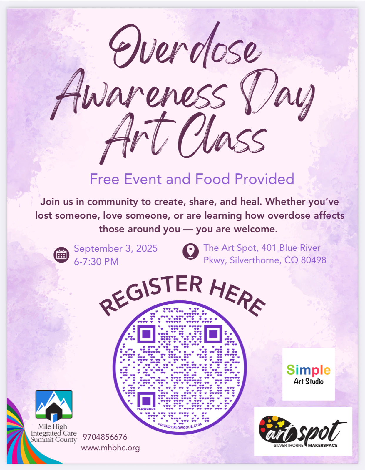 Overdose Awareness Day - Art Class - Art Spot & Mile High Integrated Care Summit County