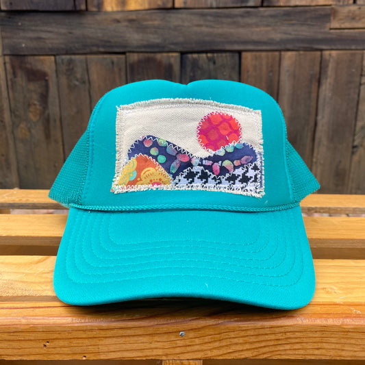 Turquoise (Jade) Trucker Hat - Mountain Scene