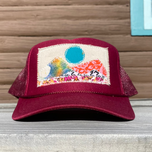 Burgundy Trucker Hat - Mountain Scene