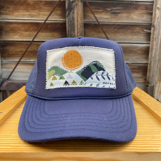 Navy Trucker Hat - Mountain Scene