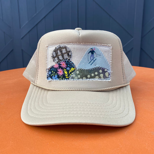 Beige Trucker Hat - Ski Mountain Scene