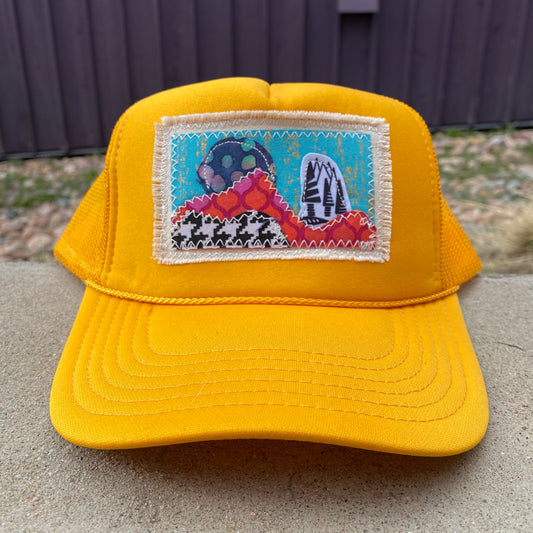 Yellow Trucker Hat - Mountain Scene