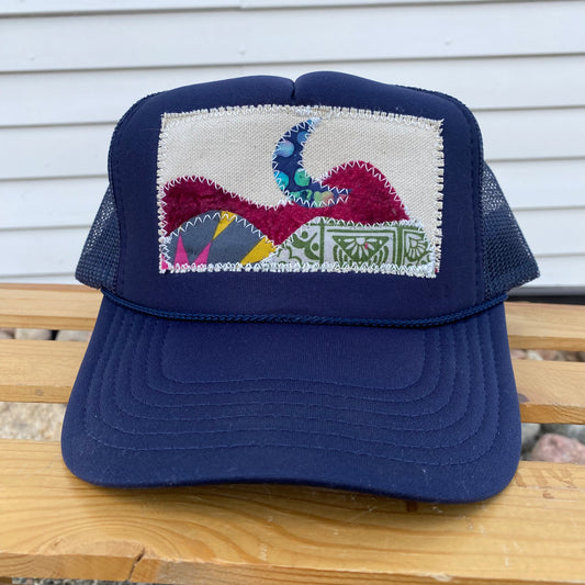 Navy Trucker Hat - Moon Mountain Scene