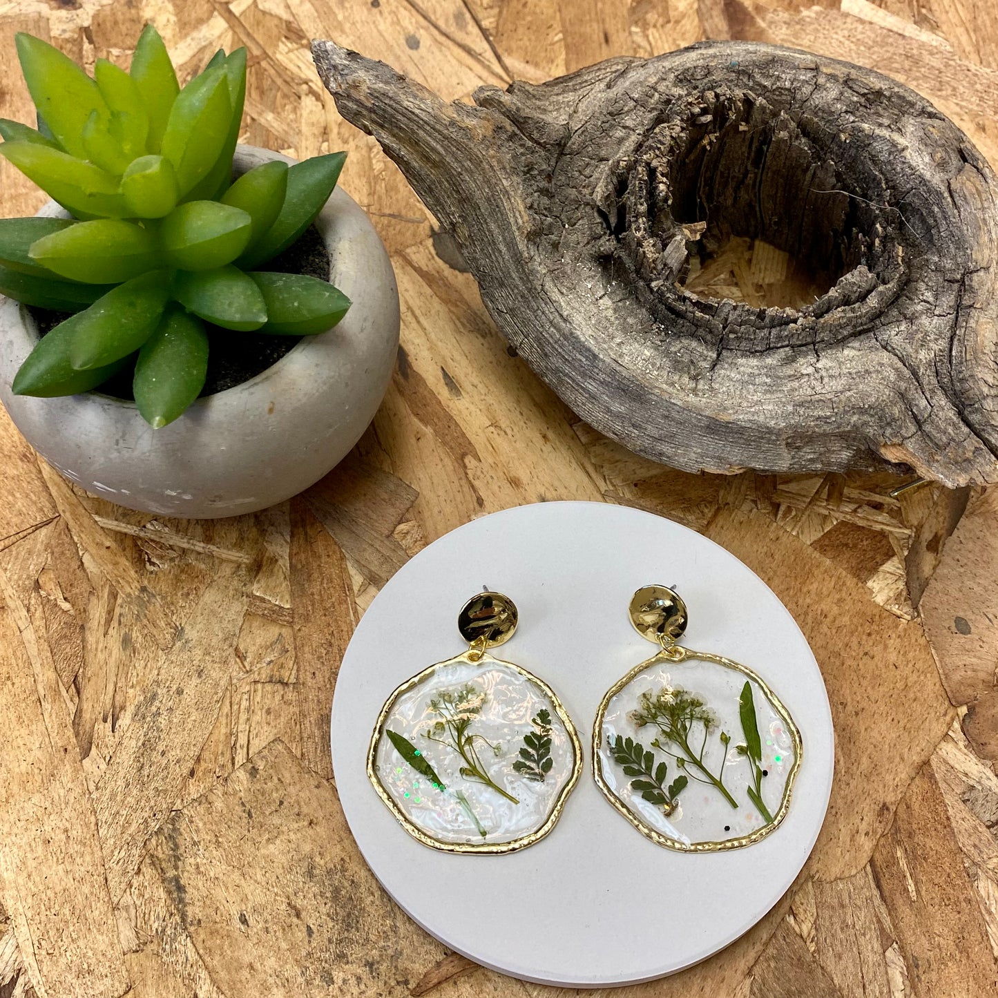 Handmade Flower Press Earrings / Greenery