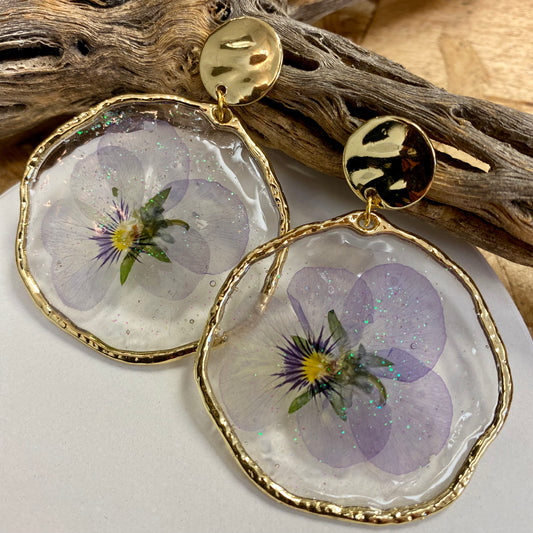 Pressed Flower Earrings / Pansies