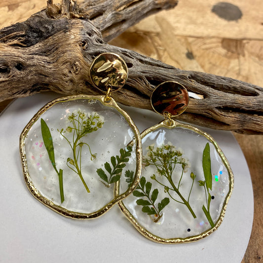 Handmade Flower Press Earrings / Greenery