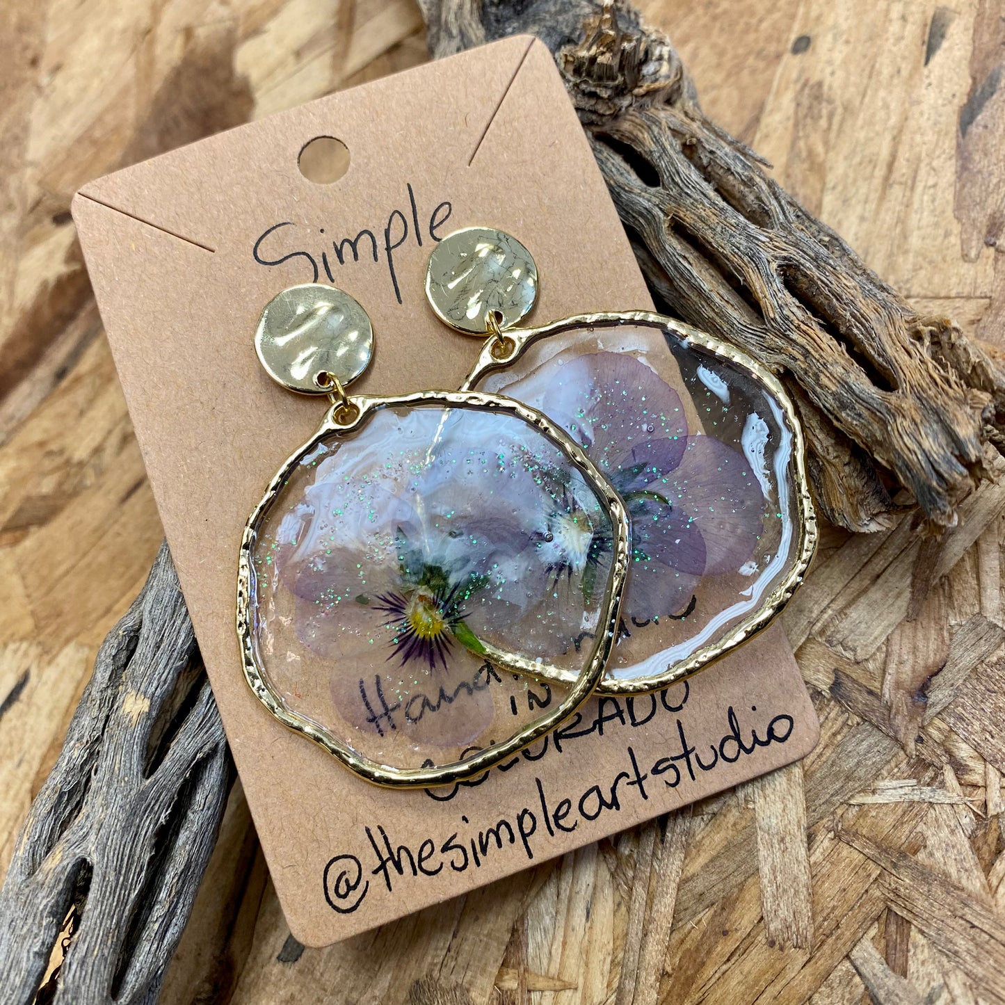 Pressed Flower Earrings / Pansies